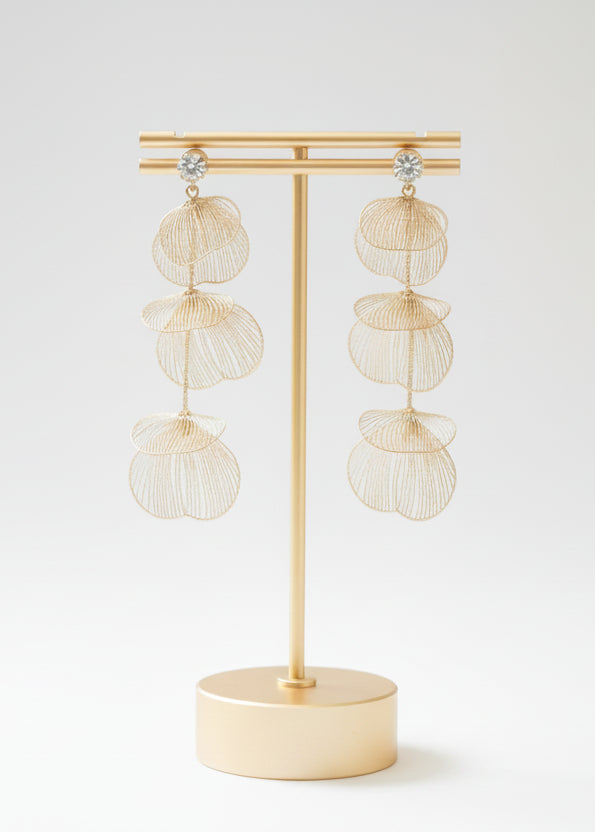 Gold Thin Fan Drop Earring
