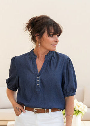 Tencel Denim V-Neck Top - Jolie Femme Boutique