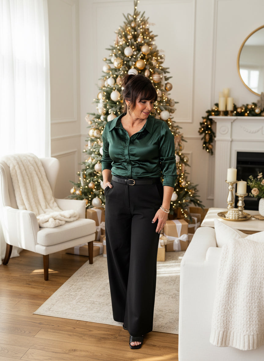 Green Satin Ruched Top