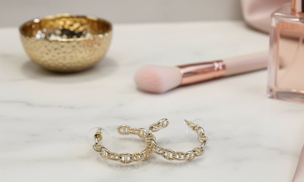 18K Gold Mariner Link Hoop Earring - Jolie Femme Boutique