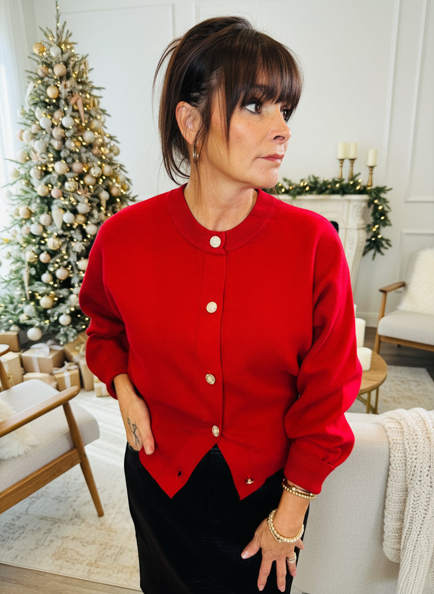Red Jewel Button Down Cardigan