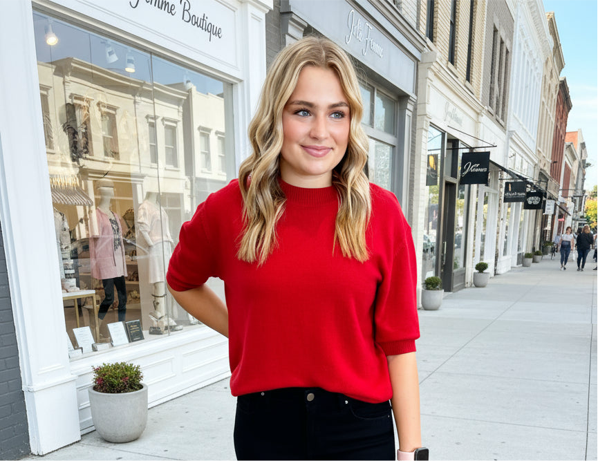 Crimson Mid Length Sleeve Top - Jolie Femme Boutique