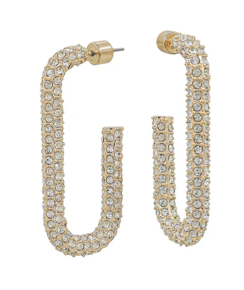 Gold Rhinestone Oval Hoop Earring