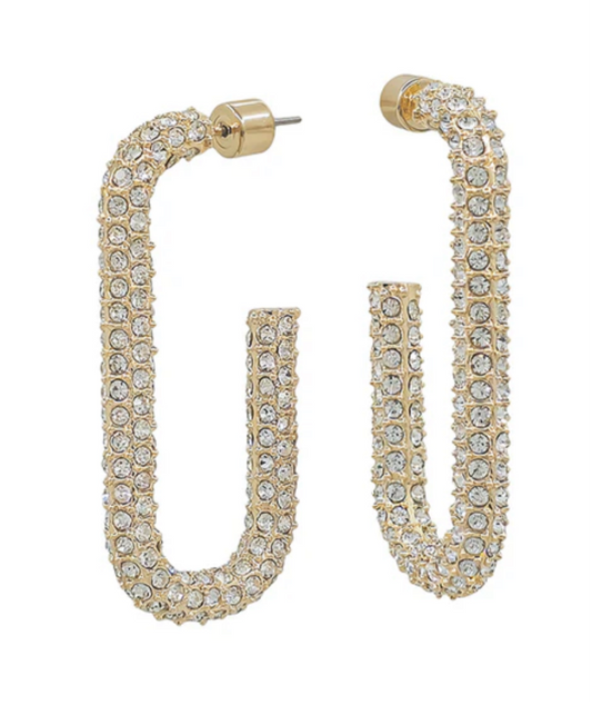 Gold Rhinestone Oval Hoop Earring