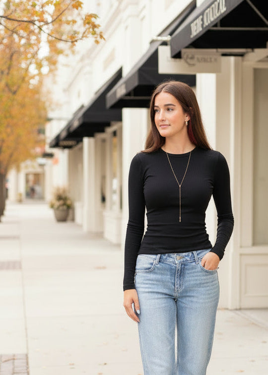 Black Fitted Long Sleeve Top