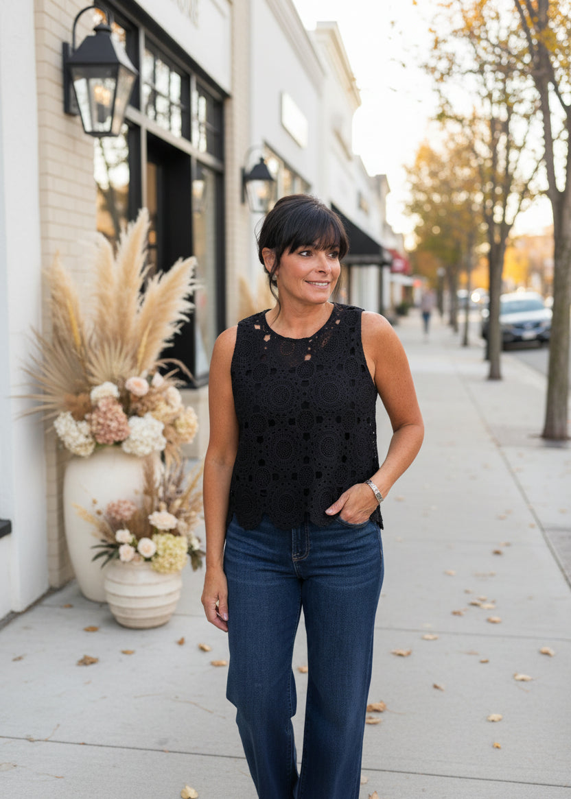 Black Floral Crochet Lace Top