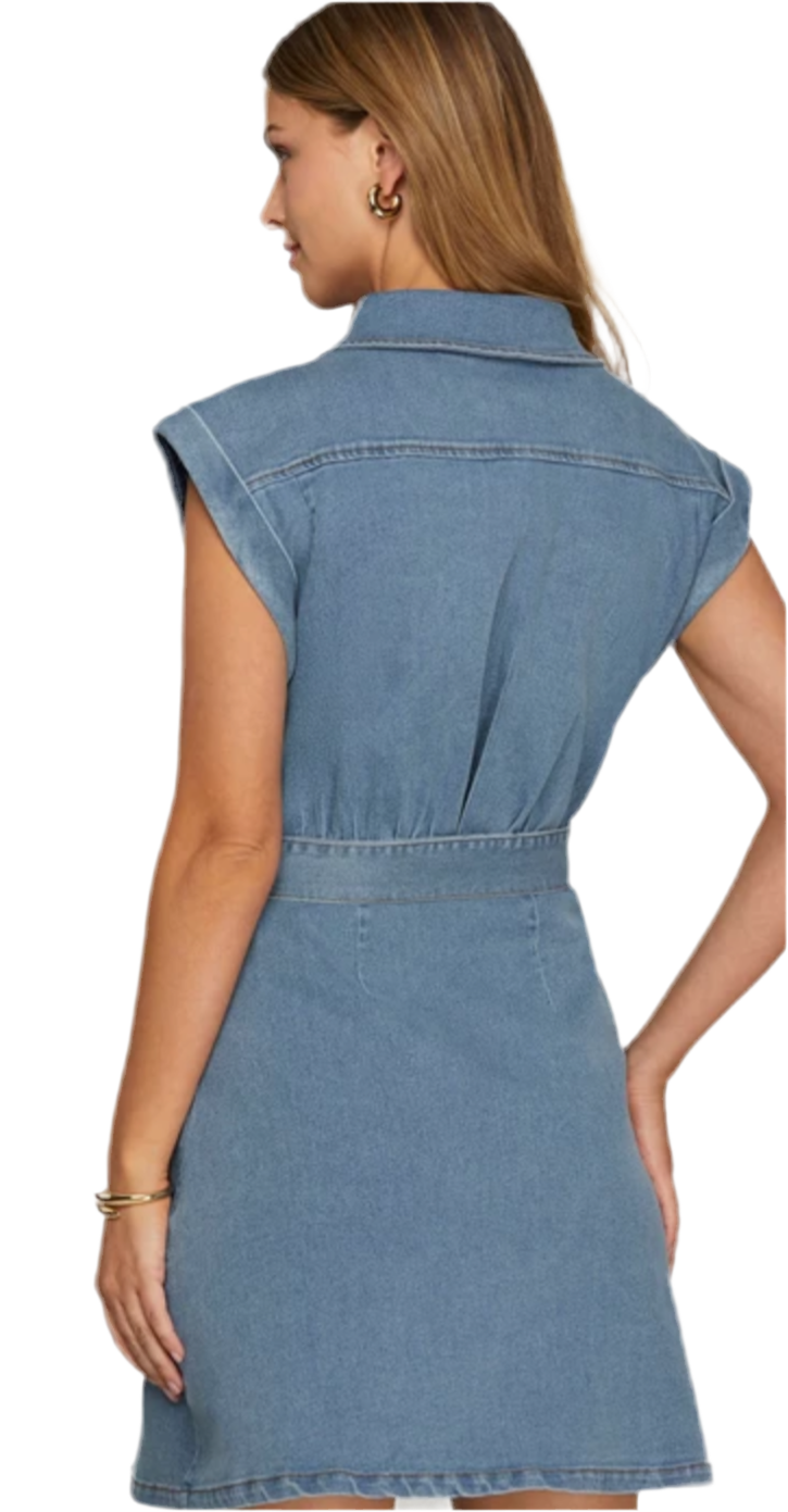 Surplice V Neck Denim Dress