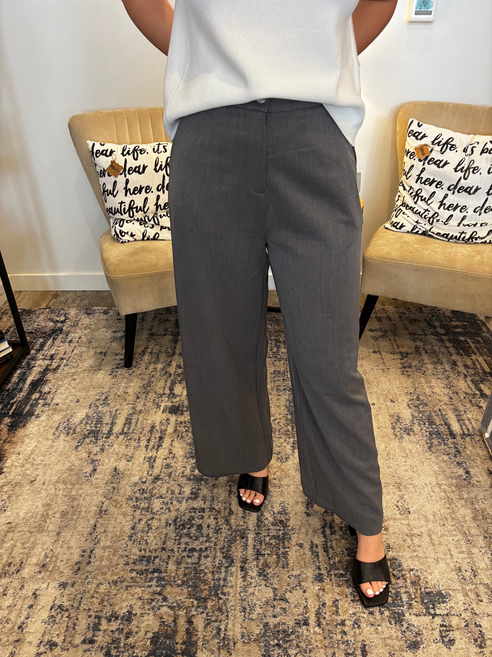 Grey Wide Leg Trouser - Jolie Femme Boutique