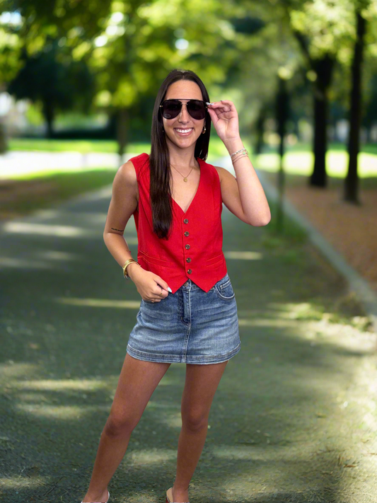Red Button Down Vest