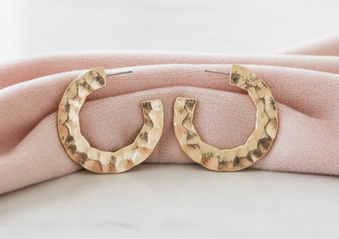 Hammered Worn Gold Hoop Earring - Jolie Femme Boutique