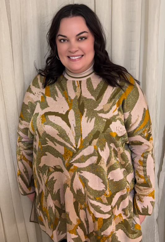 Plus Size Tapestry Mock Neck Sweater