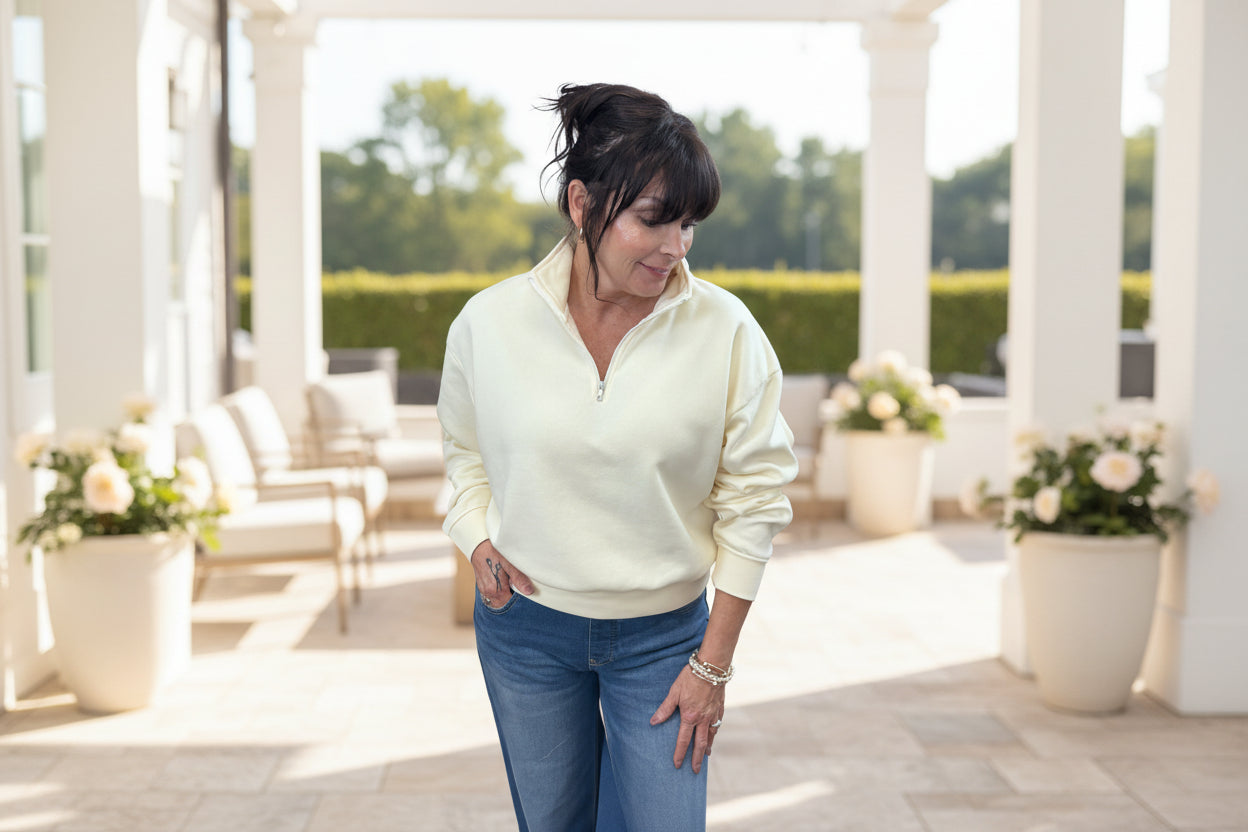 Cream Half-Zip Sweatshirt - Jolie Femme Boutique