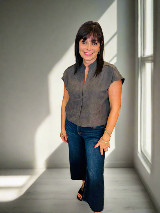 Soft Charcoal Drop Shoulder Top