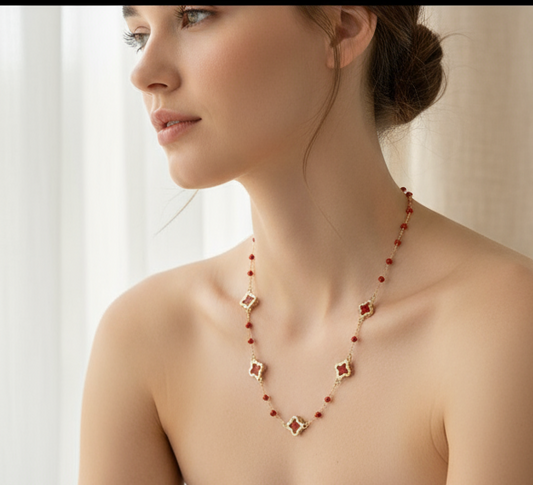 Red Clover Beaded Necklace