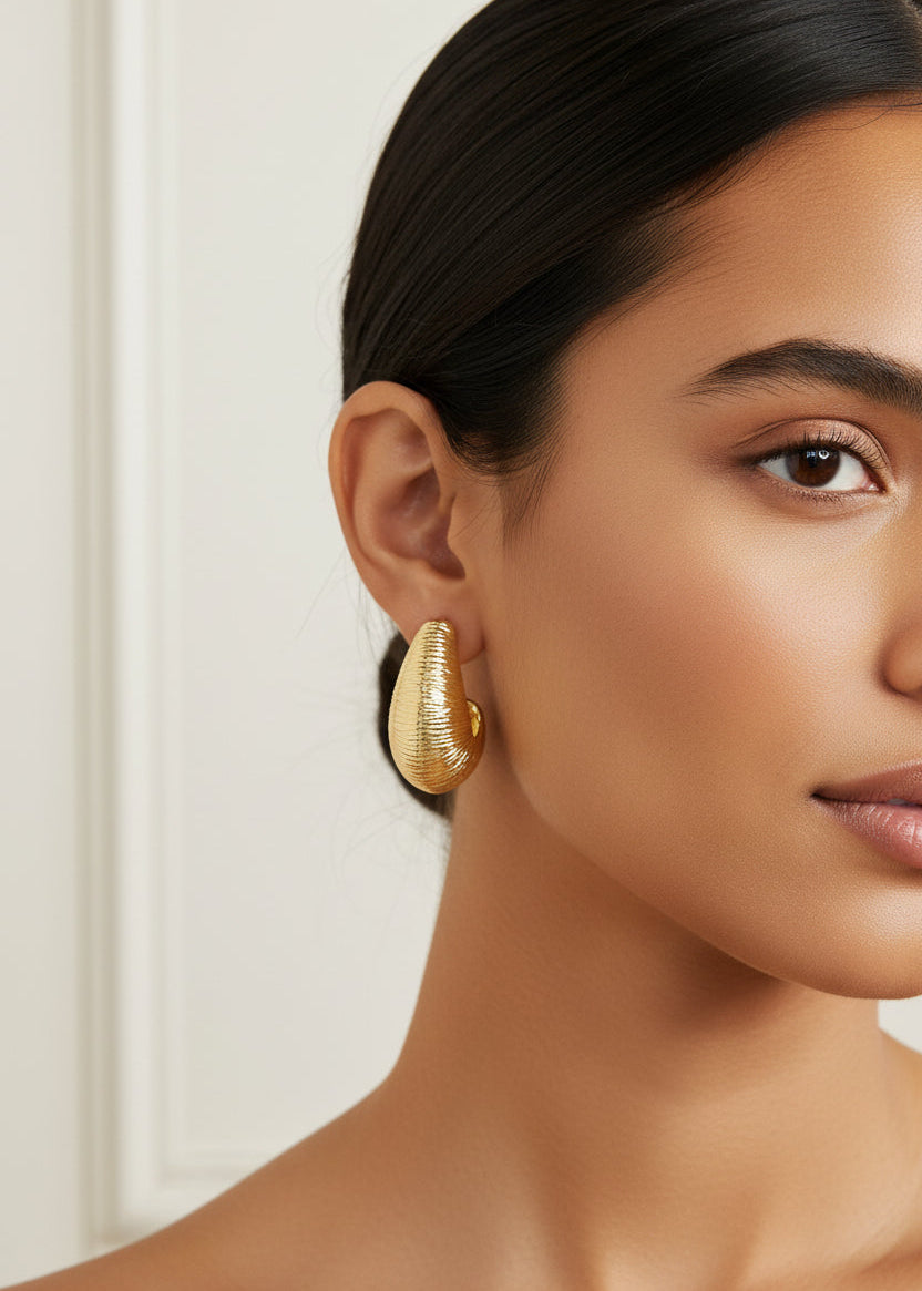 What's Hot - Worn Gold Hammered Teardrop Hoop .75" Earring - Jolie Femme Boutique