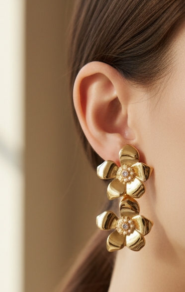 Gold Statement Flower Earring