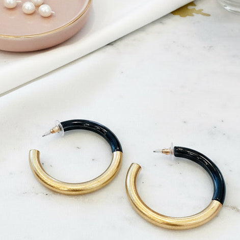 Black Acrylic and Gold Hoop Earring - Jolie Femme Boutique