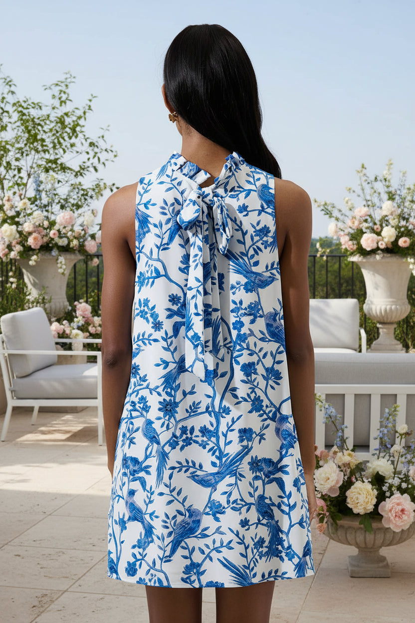 Sugarlips - Ciela Floral Benson Trapeze Mini Dress - WHT-BLUES / S - Jolie Femme Boutique