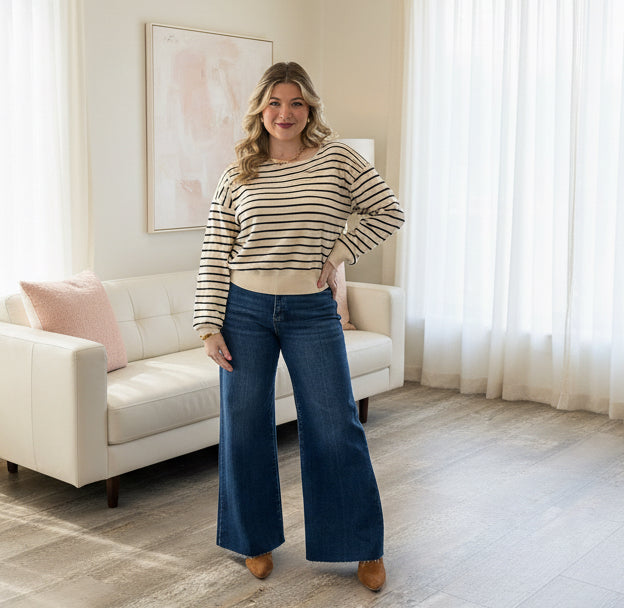 Asymmetric Neckline Striped Sweater