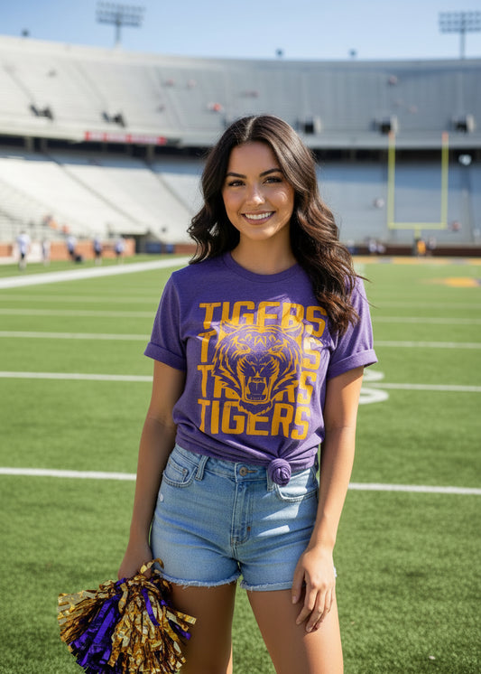 American Threadz Apparel - Custom Tigers Stacked Mascot Tee - Adult Small - Jolie Femme Boutique