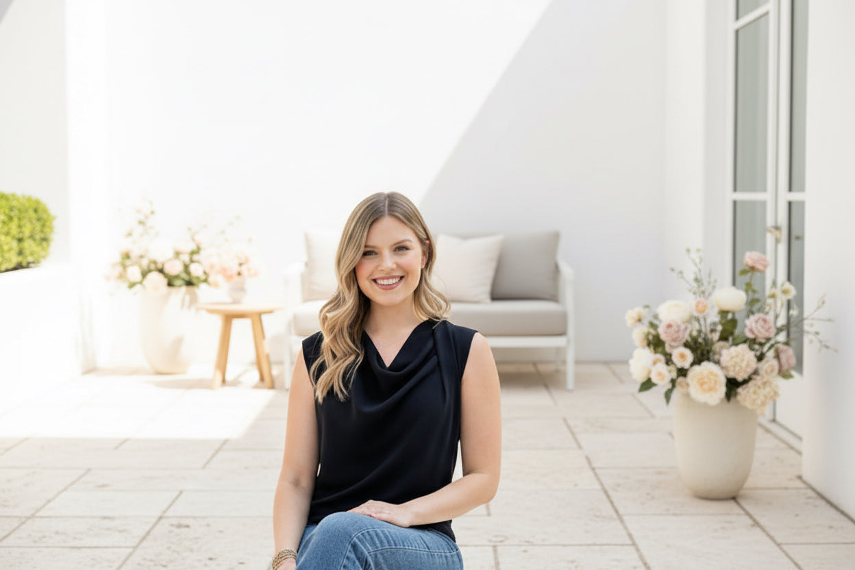 Navy Draped Top - Jolie Femme Boutique