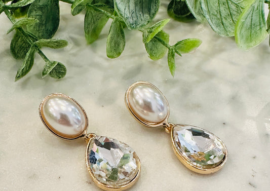Pearl and Clear Teardrop Earring