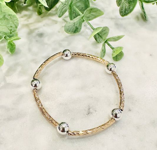 Gold Piping With Silver Stretch Bracelet