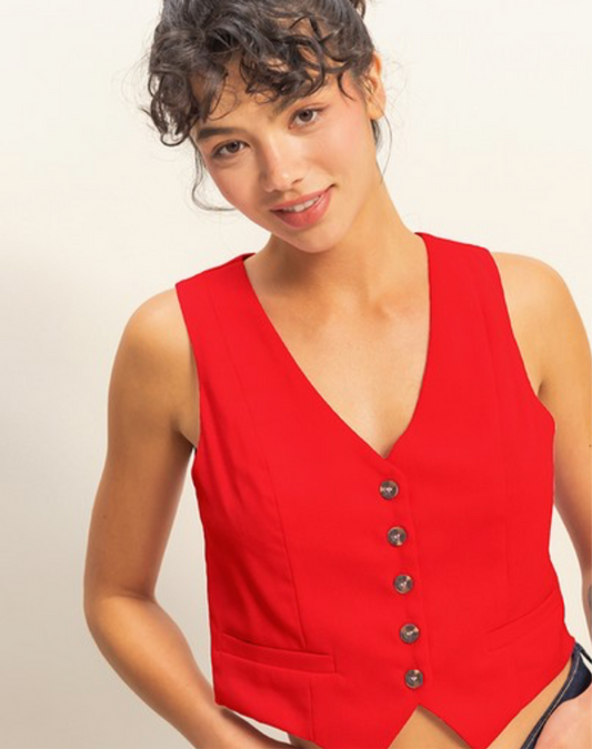 Red Button Down Vest - Jolie Femme Boutique