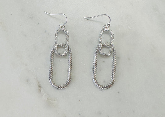 Silver Double Link Diamond Earring - Jolie Femme Boutique
