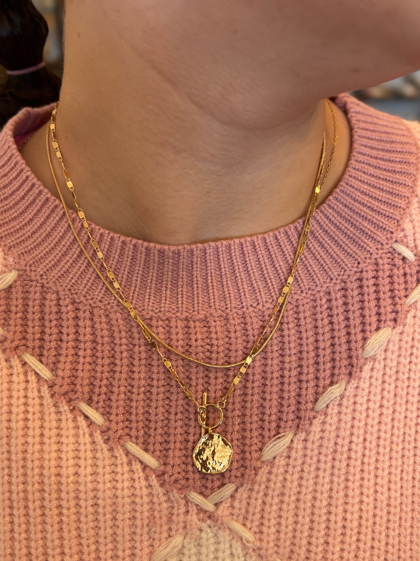 Gold Layer Necklace with Coin Pendant