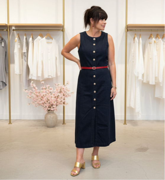 Button Down Sleeveless Denim Midi Dress - Jolie Femme Boutique