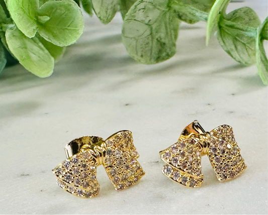 Mini Gold Rhinestone Bow Stud