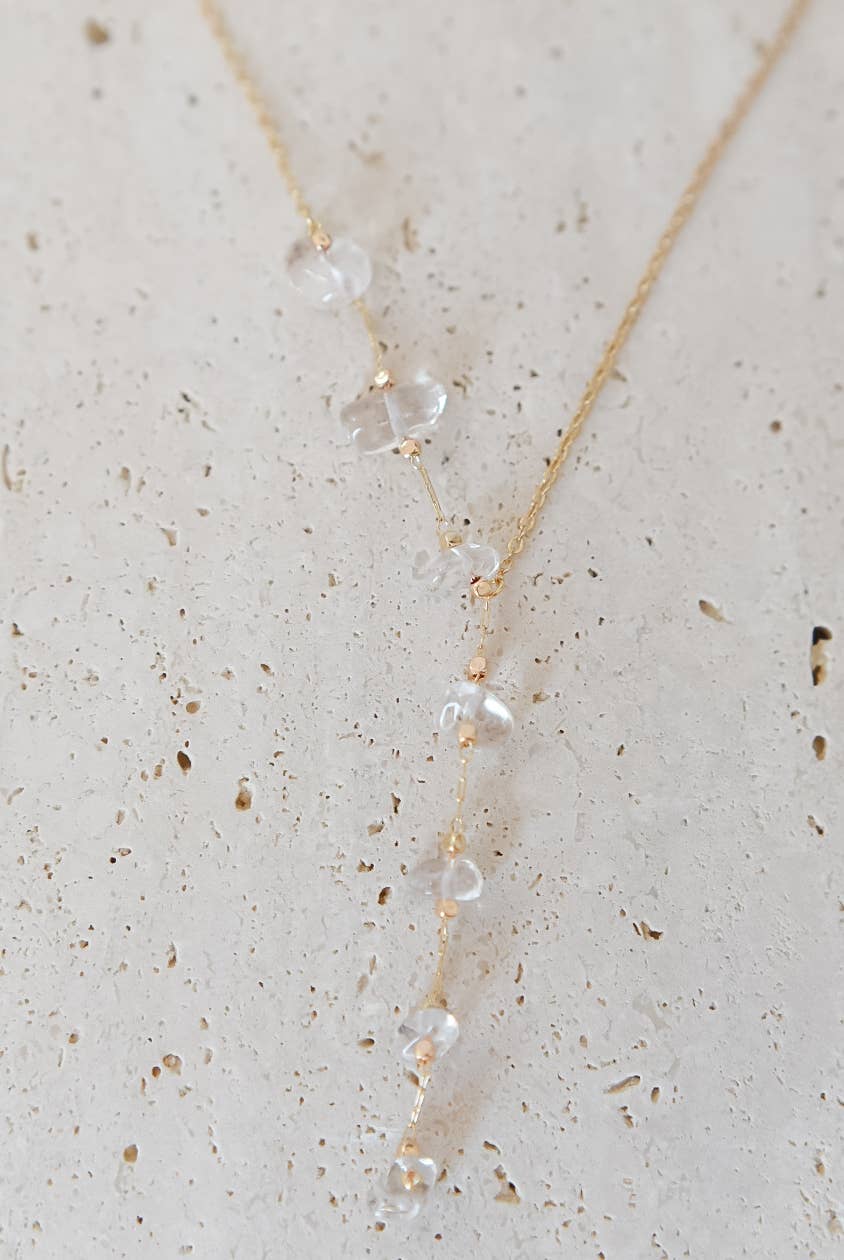 Bella Rey Jewelry clear quartz gemstone necklace with polished crystal pendant