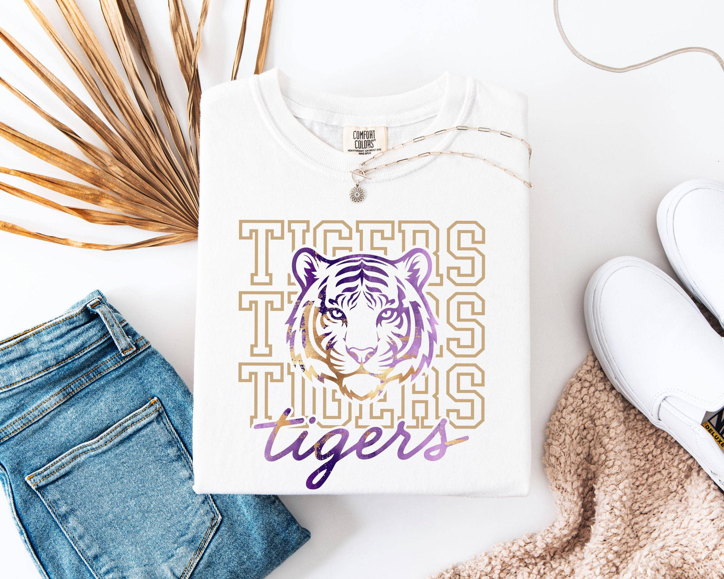 TheKingShirt - LSU Tiger Head Game Day Shirt - Purple and Gold - T-shirt / White / S - Jolie Femme Boutique