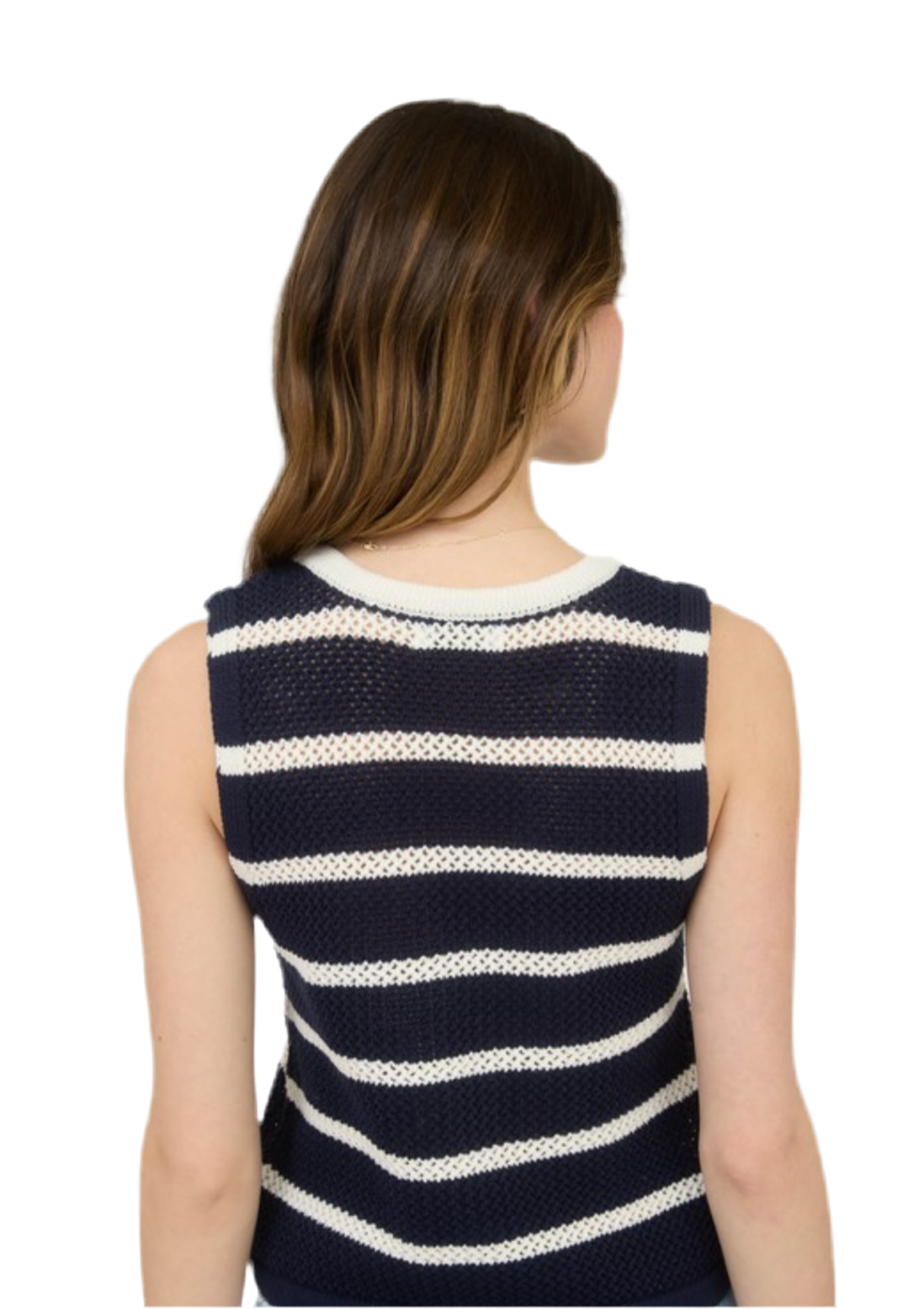 Stripe Button Front Vest Top- Navy