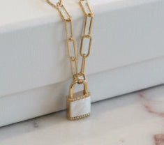 Gold Link Chain With Mother Of Pearl Necklace - Jolie Femme Boutique