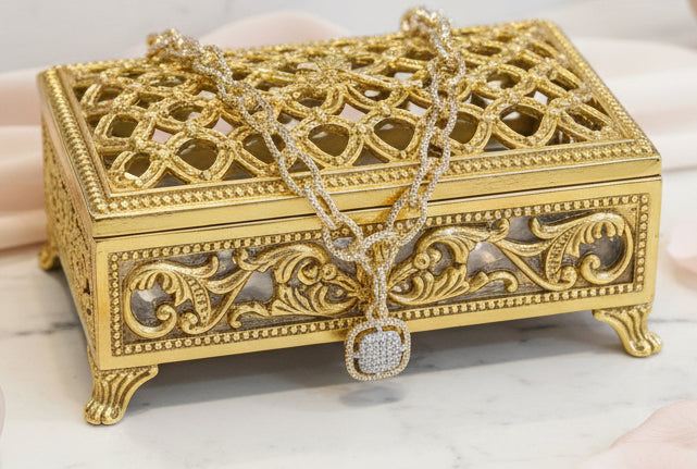 Gold Link With Square Pave Pendant Necklace - Jolie Femme Boutique