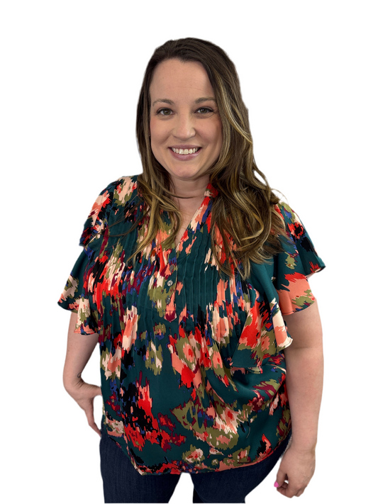 Plus Size Printed PintuckTop