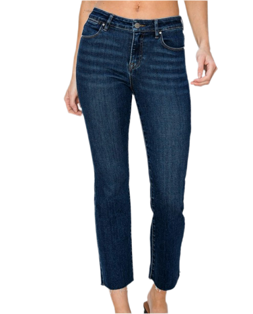 Risen Mid Rise Crop Straight Raw Hem Jean