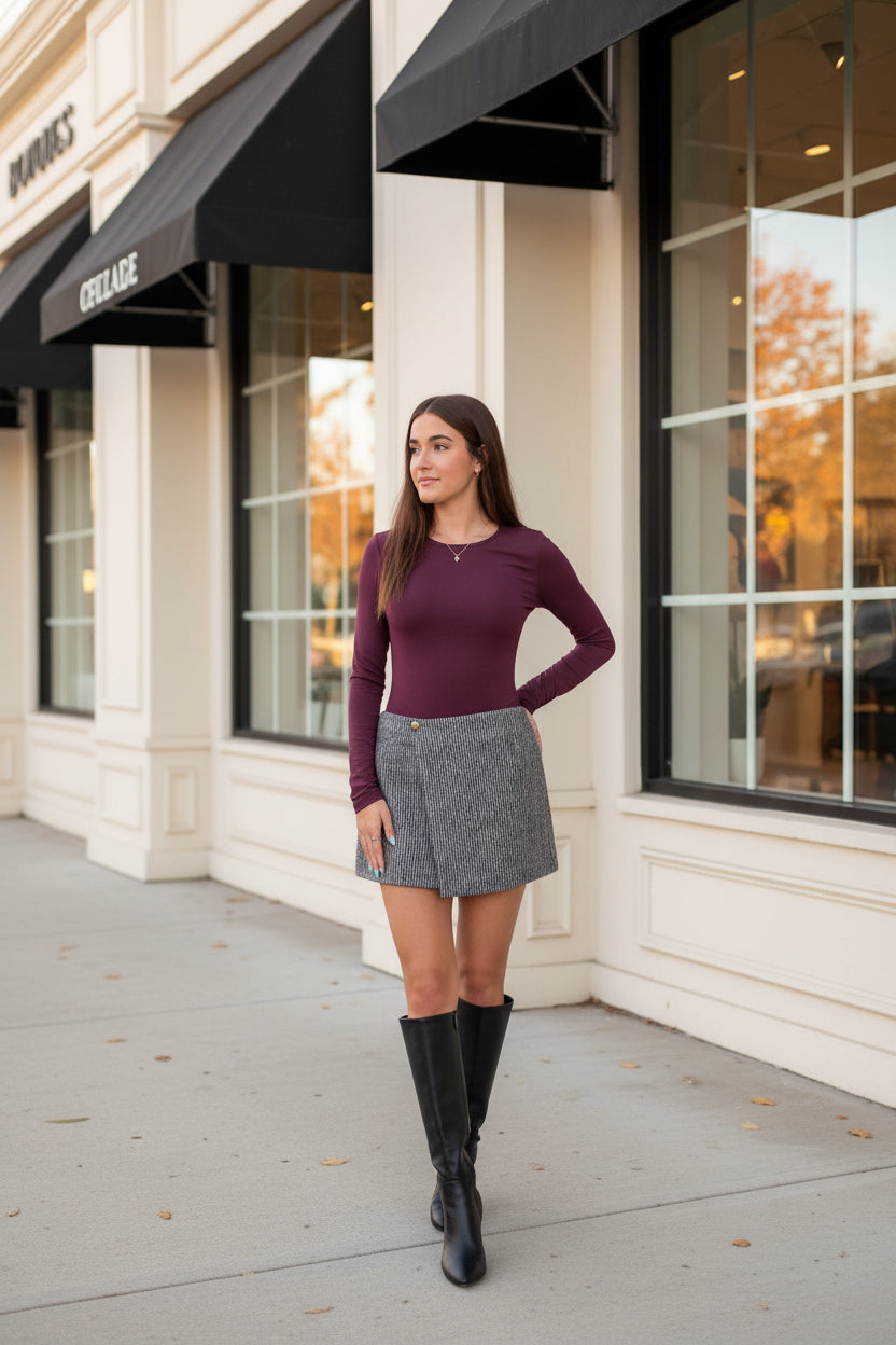 Dark Cherry Fitted Long Sleeve Top