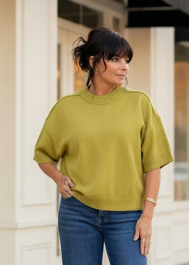 Green Raw Hem Top