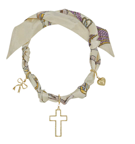 Scarf Necklace With Cross Charm - Jolie Femme Boutique