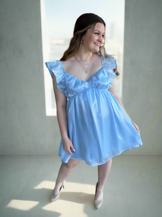 Flutter Sleeve Sweetheart Neck Dress