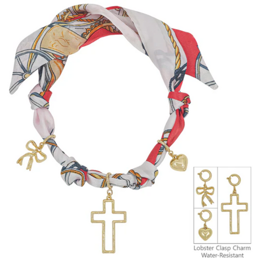 Red Scarf Necklace With Cross Charm