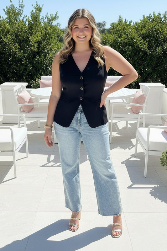 Black V-Neck Vest - Jolie Femme Boutique