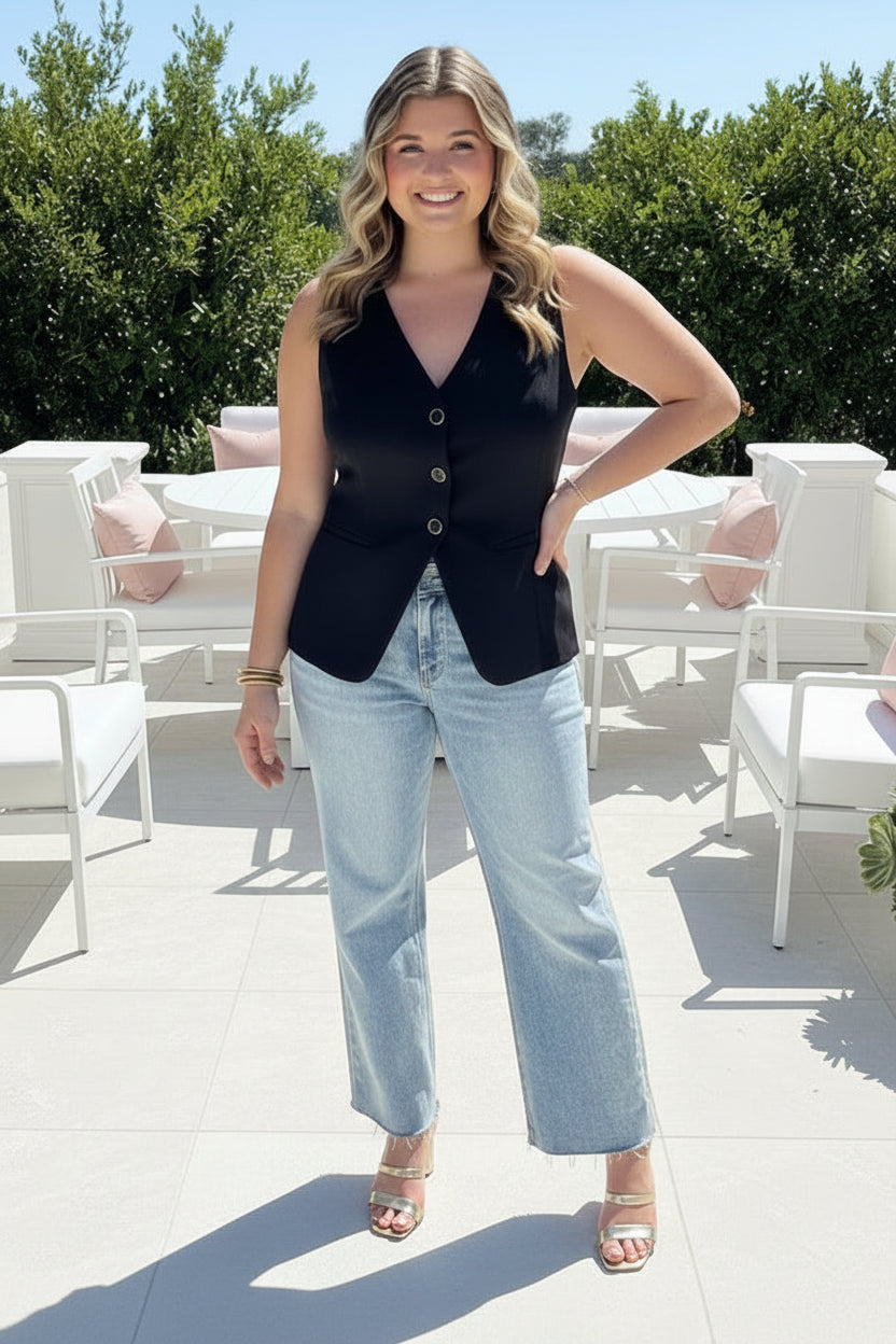 Black V-Neck Vest - Jolie Femme Boutique