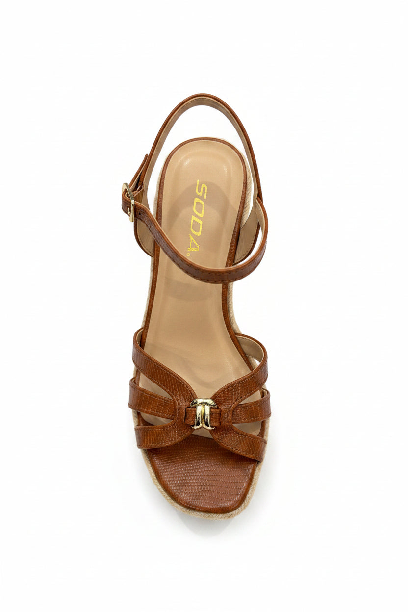 Brown Faux Leather Espadrille Wedge