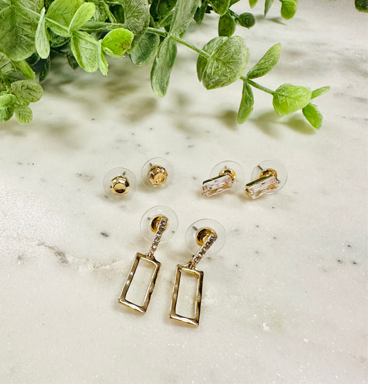Gold Bar Trio Earrings