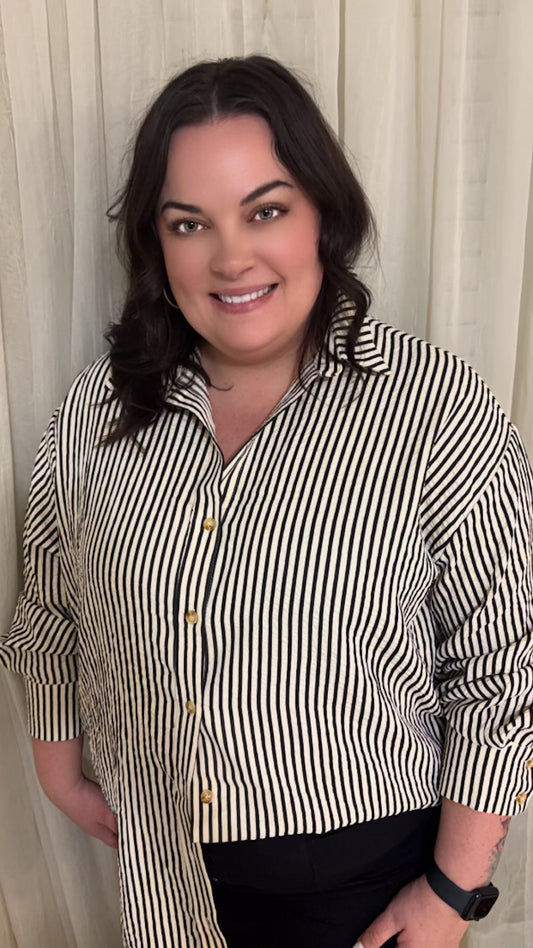 Plus Size Stripe Collared Button Up