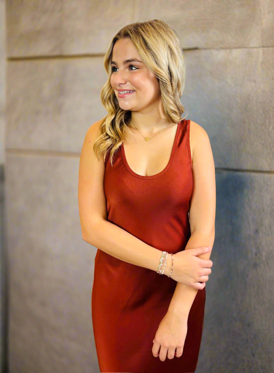 Rust Satin Slip Dress